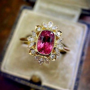 Gold Plated  Rhinestone Ring,shade of pink color Color Gemstone, Sizes 9